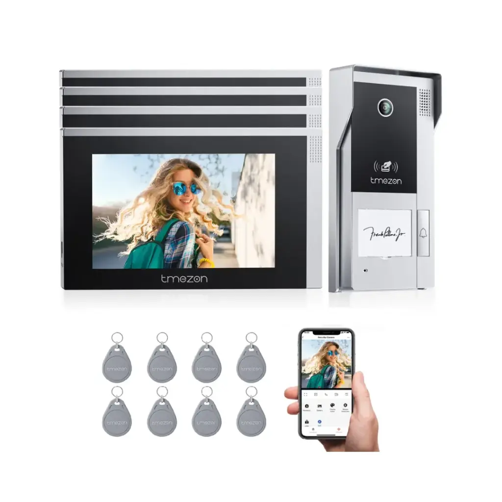 [TECTME4Y1NEWBLK] Videoportero TMEZON WiFi 4 Monitores – Seguridad inteligente